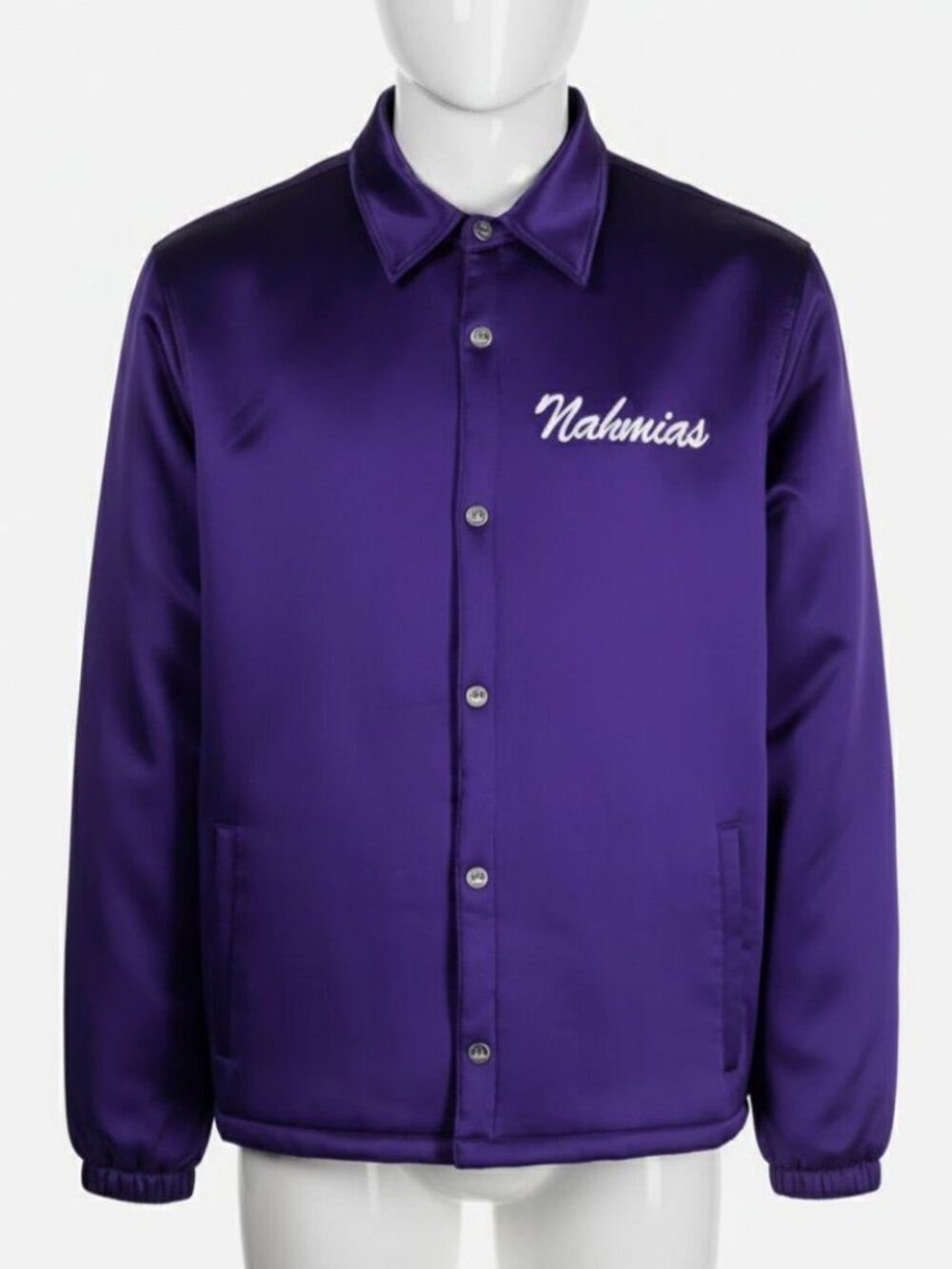 NAHMIAS Men's Purple Miracle Academy Embroidered Silk Coach Jacket Size M